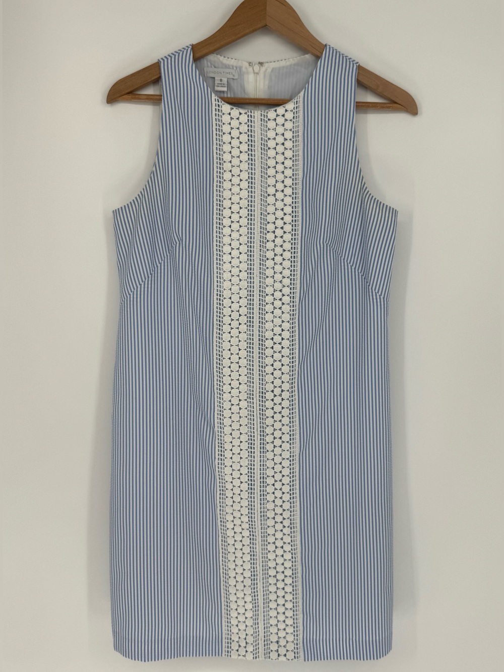 London Times Women’s 8 Blue/White Striped Shift Dress Sleeveless Lined